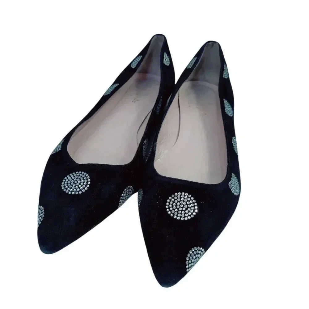Kate Spade Bayla black suede crystal polka dot pointed flats size 7.5 - Picture 13 of 16